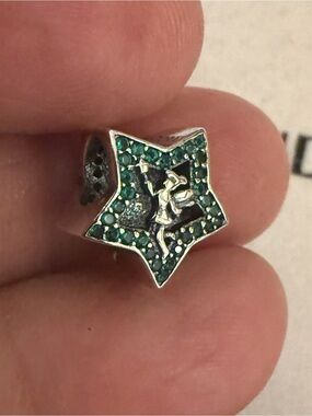 Pandora Silver Star Charm with Green Crystals